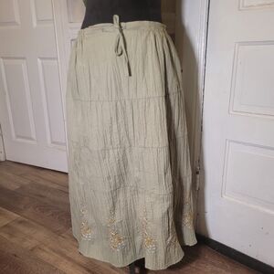 Chic Sage Green Embroidered Maxi Skirt/t59